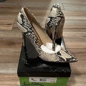 Sam Edelman Black and Cream Snake Print Hazel Pump Heels